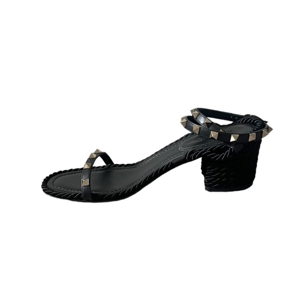 Valentino Garvani Rockstud Leather Rope Ankle Strap Sandals 65 MM Heel Black 39 - Picture 10 of 16
